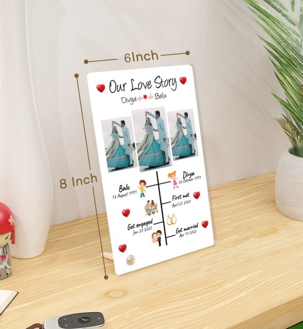 Kraftify Personalised 3 Photos trending Our Love Story Date, Name Photo Frame For Anniversary, Wedding, Valentine day, Love Personalized Collage Gift