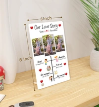 Kraftify Personalised 3 Photos trending Our Love Story Date, Name Photo Frame For Anniversary, Wedding, Valentine day, Love Personalized Collage Gift
