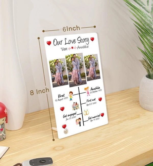 Kraftify Personalised 3 Photos trending Our Love Story Date, Name Photo Frame For Anniversary, Wedding, Valentine day, Love Personalized Collage Gift