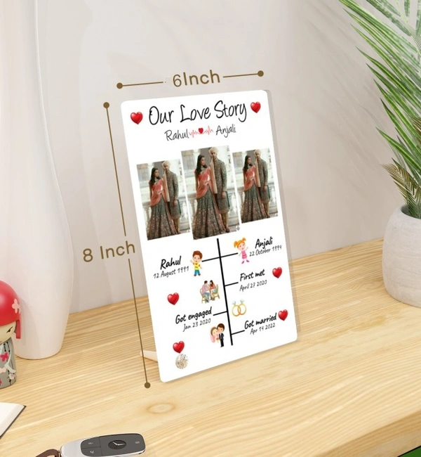 Kraftify Personalised 3 Photos trending Our Love Story Date, Name Photo Frame For Anniversary, Wedding, Valentine day, Love Personalized Collage Gift