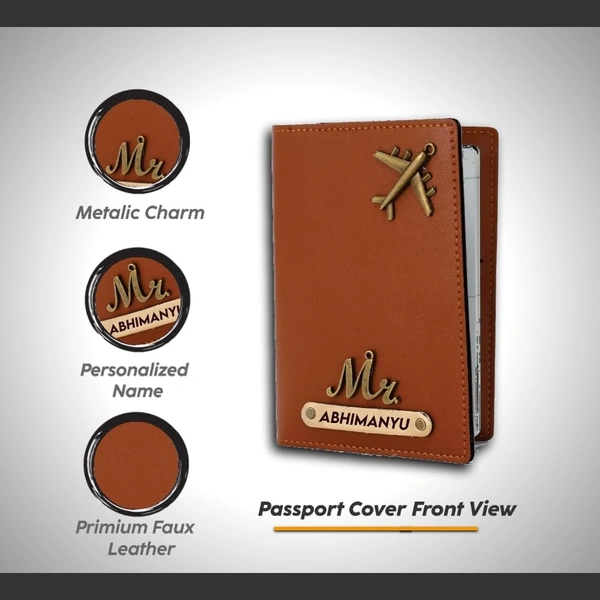 Krafitfy Customised Name & Charm Leather Passport Cover Holder for Men & Women | Personalised Birthday Gifts for Men