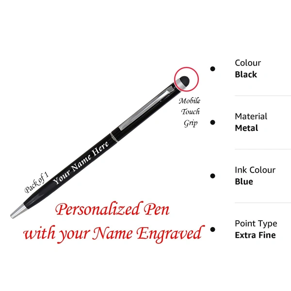 Kraftify Personalized Pen  with Name Printed  (Engraved) on and with top Mobile Touch . - Pack of 1