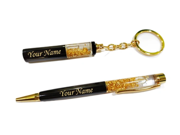 Kraftify Cybe Personalized Pen and Keychain Combo with Name Printed (Engraved) on Both for Gifting - Model - Gold 01