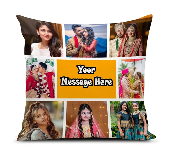 Kraftify Personalised Photo Cushion 12 X 12 Inch with 4 to 9 Photo Collage Personalized Best Gift for Love, Anniversary, Wedding, Couple, Birthday, Etc. - White