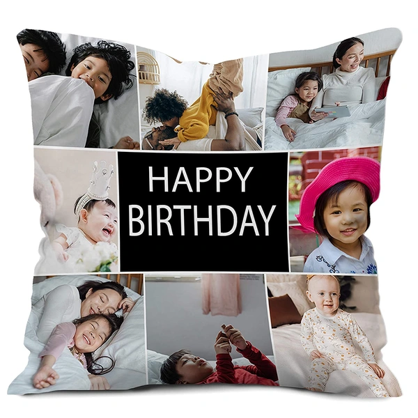 Kraftify Personalised Photo Cushion 12 X 12 Inch with 4 to 9 Photo Collage Personalized Best Gift for Love, Anniversary, Wedding, Couple, Birthday, Etc. - White