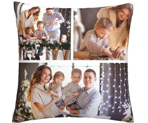 Kraftify Personalised Photo Cushion 12 X 12 Inch with 4 to 9 Photo Collage Personalized Best Gift for Love, Anniversary, Wedding, Couple, Birthday, Etc. - White, 12 x 12 Inch
