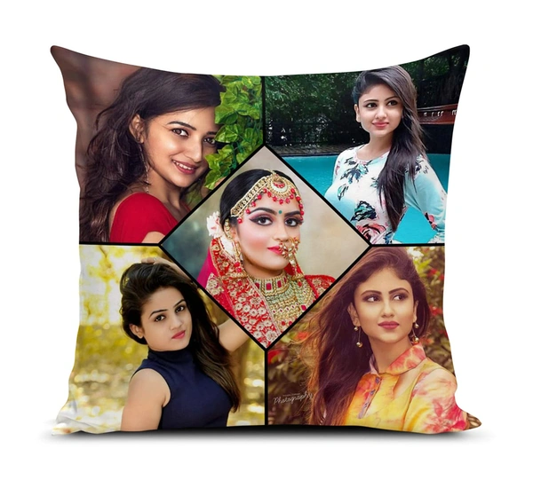 Kraftify Personalised Photo Cushion 12 X 12 Inch with 4 to 9 Photo Collage Personalized Best Gift for Love, Anniversary, Wedding, Couple, Birthday, Etc. - White, 12 x 12 Inch