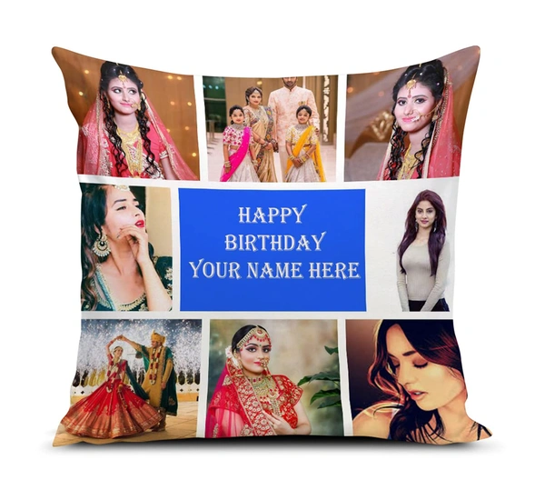 Kraftify Personalised Photo Cushion 12 X 12 Inch with 4 to 9 Photo Collage Personalized Best Gift for Love, Anniversary, Wedding, Couple, Birthday, Etc. - White, 12 x 12 Inch