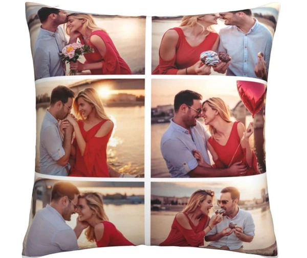 Kraftify Personalised Photo Cushion 12 X 12 Inch with 4 to 9 Photo Collage Personalized Best Gift for Love, Anniversary, Wedding, Couple, Birthday, Etc. - White, 12 x 12 Inch