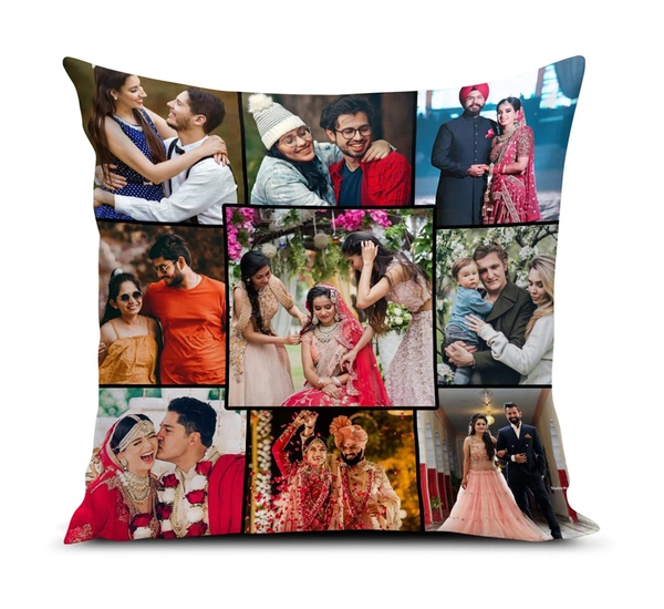 Kraftify Personalised Photo Cushion 12 X 12 Inch with 4 to 9 Photo Collage Personalized Best Gift for Love, Anniversary, Wedding, Couple, Birthday, Etc. - White, 12 x 12 Inch