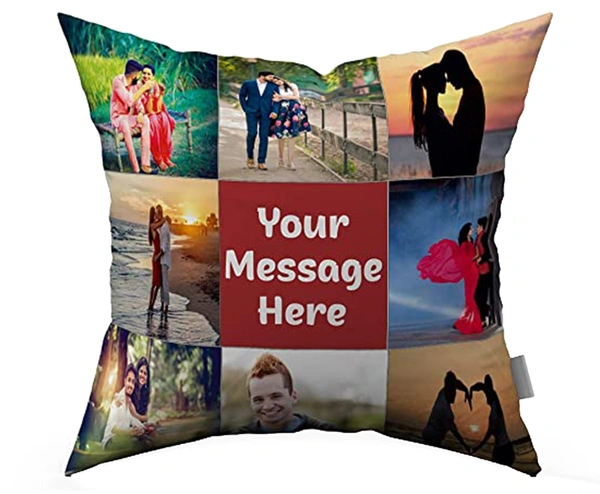 Kraftify Personalised Photo Cushion 12 X 12 Inch with 4 to 9 Photo Collage Personalized Best Gift for Love, Anniversary, Wedding, Couple, Birthday, Etc. - White, 12 x 12 Inch