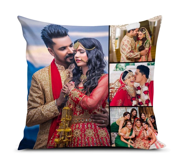 Kraftify Personalised Photo Cushion 12 X 12 Inch with 4 to 9 Photo Collage Personalized Best Gift for Love, Anniversary, Wedding, Couple, Birthday, Etc. - White, 12 x 12 Inch
