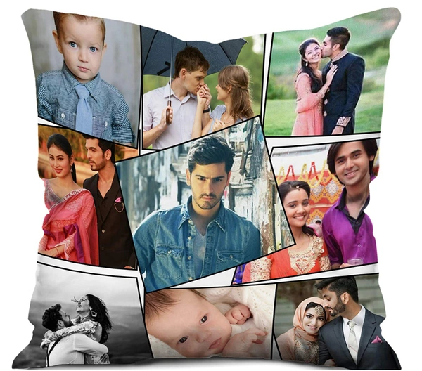 Kraftify Personalised Photo Cushion 12 X 12 Inch with 4 to 9 Photo Collage Personalized Best Gift for Love, Anniversary, Wedding, Couple, Birthday, Etc. - White