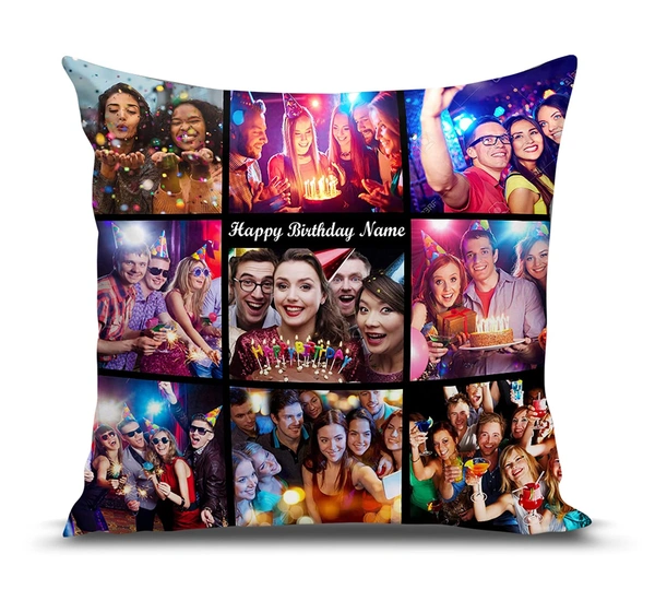 Kraftify Personalised Photo Cushion 12 X 12 Inch with 4 to 9 Photo Collage Personalized Best Gift for Love, Anniversary, Wedding, Couple, Birthday, Etc. - White, 12 x 12 Inch