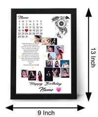 Krafitfy Kraftify Personalized 16 Photos, Birthday Date, Name Photo Collage Vertical Frame For Birthday Gift, Personalized Collage Gift, Wall Photo Frame (13X10, Black) (A4 Size Photo Print) For Photo Print Please Send Photo as per given instruction on image number 2. - 13 x 10 Inch