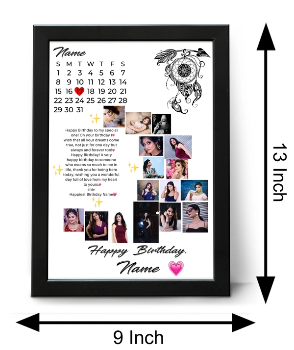Krafitfy Kraftify Personalized 16 Photos, Birthday Date, Name Photo Collage Vertical Frame For Birthday Gift, Personalized Collage Gift, Wall Photo Frame (13X10, Black) (A4 Size Photo Print) For Photo Print Please Send Photo as per given instruction on image number 2. - 13 x 10 Inch