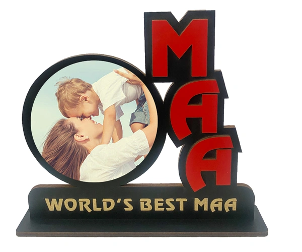 Krafitfy Kraftify Personalized Photo Printed Wooden Personalized Table Top Frame For Maa 8.5 x 7.5 Inch for Gift on Birthday, Anniversary, Welcome, Thanks Giving, Retairment