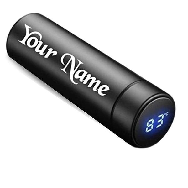 Kraftify Personalized Stainless Steel LED Temperature Water Bottle with Your Name Permanently Engraved with Temperature Display - Black