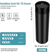 Kraftify Personalized Stainless Steel LED Temperature Water Bottle with Your Name Permanently Engraved with Temperature Display - Black