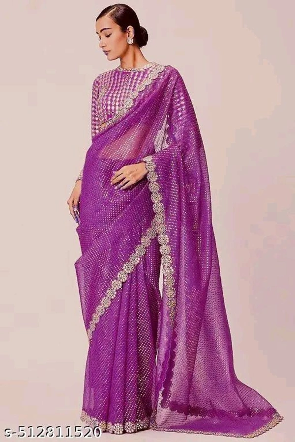 New fancy real mirror With sequnce work georgette fabric Saree For Women Fashion - Free, Magenta / Fuchsia