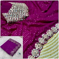 New fancy real mirror With sequnce work georgette fabric Saree For Women Fashion - Free, Magenta / Fuchsia