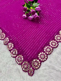New fancy real mirror With sequnce work georgette fabric Saree For Women Fashion - Free, Magenta / Fuchsia