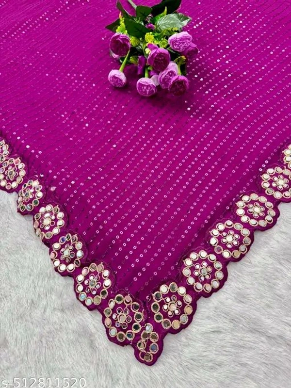 New fancy real mirror With sequnce work georgette fabric Saree For Women Fashion - Free, Magenta / Fuchsia