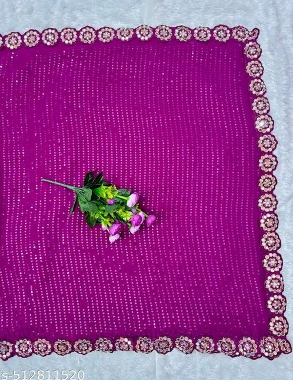 New fancy real mirror With sequnce work georgette fabric Saree For Women Fashion - Free, Magenta / Fuchsia
