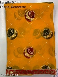 Yellow Georgette Bandhani Lace Border Saree with Blouse - Yellow, Free