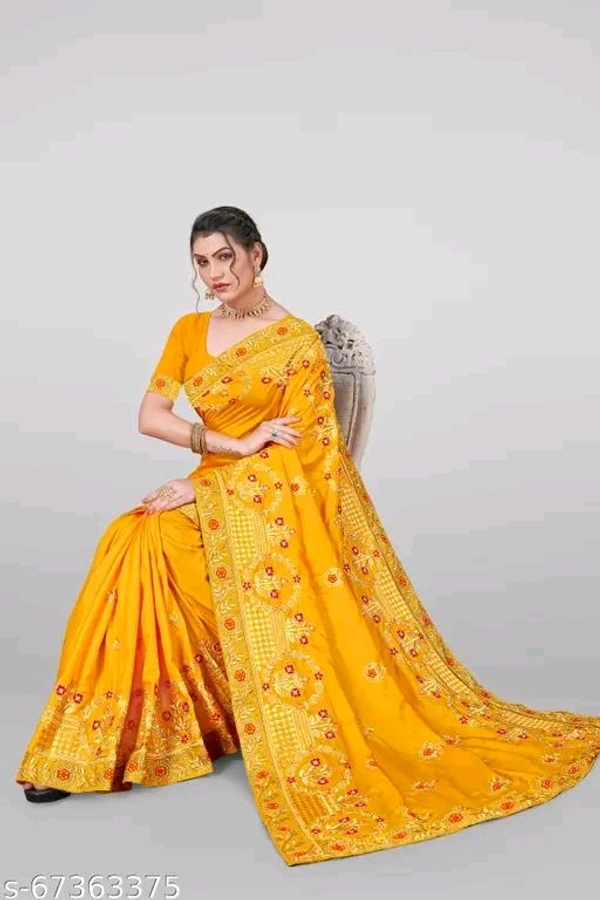 Embroidered Bollywood Art Silk Saree  (Yellow) - Yellow, Free
