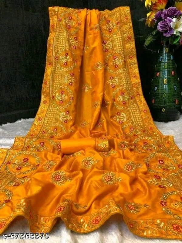 Embroidered Bollywood Art Silk Saree  (Yellow) - Yellow, Free
