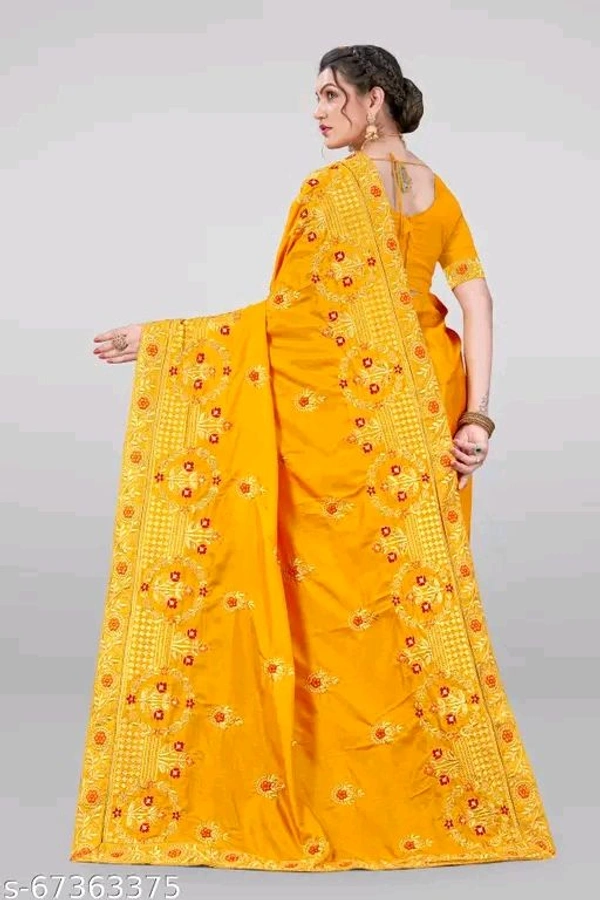 Embroidered Bollywood Art Silk Saree  (Yellow) - Yellow, Free
