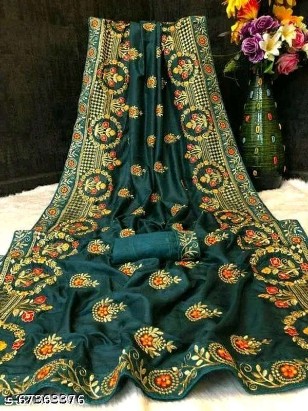 vichitra silk saree - Teal, Free