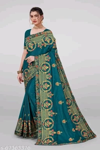 vichitra silk saree - Teal, Free