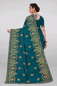 vichitra silk saree - Teal, Free