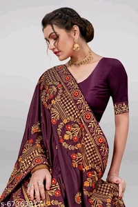Sarees Women's New Silk Embroidery Work Maroon Saree With Silk Blouse Piece - Free, Purple