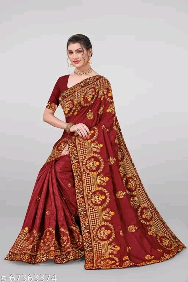 Vichitra Silk Saree - Free, maroon