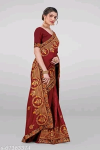 Vichitra Silk Saree - Free, maroon