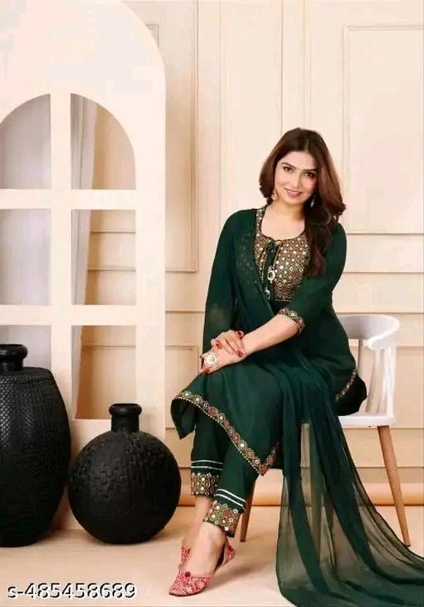 Wonderful Attractive Women Ethnic Partywear And Festival Wear Embroidery Work Purple Color Kurti Pant With Dupatta - ayon, XXL