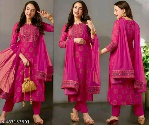 Women Partywear Kurta Sets For Women Dupatta Sets - pink, L