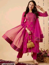 Women Partywear Kurta Sets For Women Dupatta Sets - pink, XXL