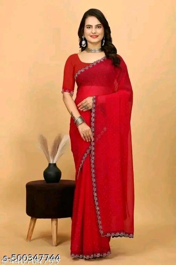 Diamond work Traditional Fancy Saree | Party Wear saree | Wedding saree | Georgette saree - Red, Free