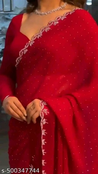 Diamond work Traditional Fancy Saree | Party Wear saree | Wedding saree | Georgette saree - Red, Free