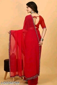Diamond work Traditional Fancy Saree | Party Wear saree | Wedding saree | Georgette saree - Red, Free