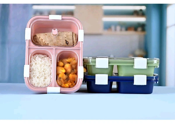 3-Compartment Leak-Proof Lunch Box with Lid – Microwave Safe & BPA-Free (Random Color)