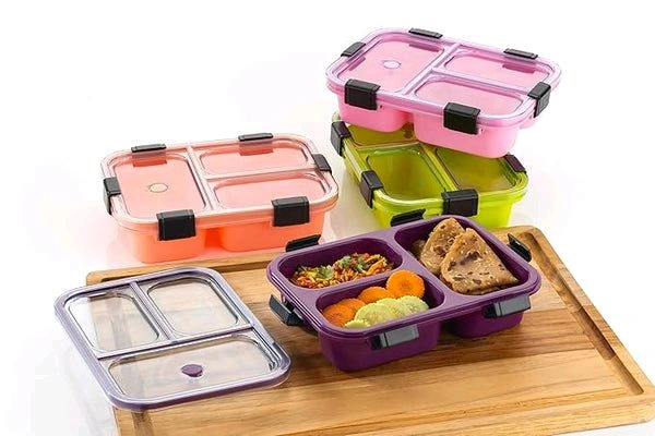 3-Compartment Leak-Proof Lunch Box with Lid – Microwave Safe & BPA-Free (Random Color)
