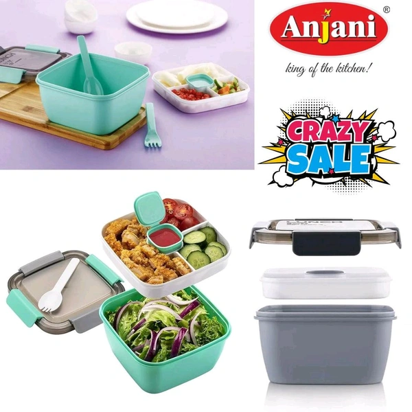 Anjani 3 Compartment Plastic Lunch Box for Office and Lunch Box for Kids Snacks Box (Random color)