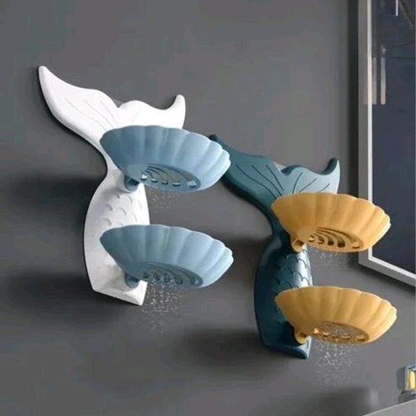 Mermaid Double Layer Soap Tray, Self Adhesive Mermaid Shape Soap Stand for Bathroom Soap Holder