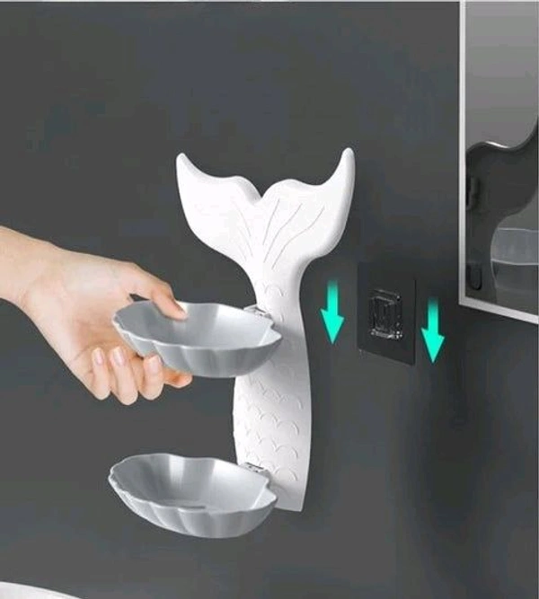 Mermaid Double Layer Soap Tray, Self Adhesive Mermaid Shape Soap Stand for Bathroom Soap Holder