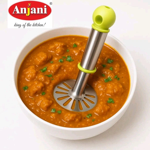 Anjani Stainless Steel Potato Vegetable Pav Bhaji Masher, Multicolour
